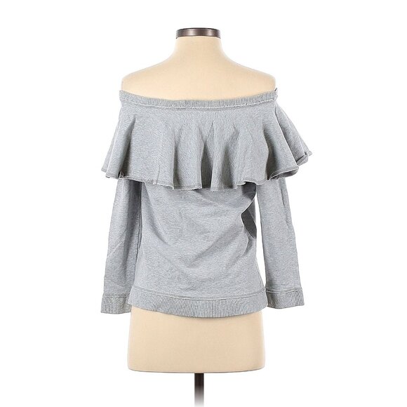 Size Small BOSTON PROPER GRAY OFF-SHOULDER TERRY SWEATSHIRT Fall Winter Designer - Picture 2 of 7